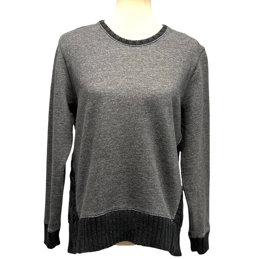 Athleta Black & Gray Cable Knit Sweater Cozy Sweatshirt